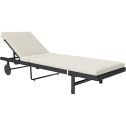 Outsunny - Bain de soleil transat inclinable 2 roues - épais matelas intégré blanc cassé - acier résine tressée noir