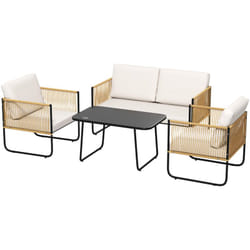 Outsunny - Salon de jardin 4 personnes 4 pièces style colonial acier noir résine filaire naturel
