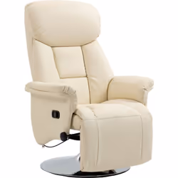 Fauteuil relax inclinable repose-pied réglable pivotant 360° piètement métal chromé revêtement synthétique crème