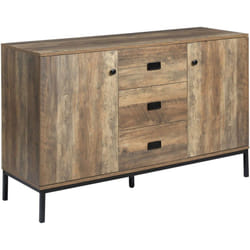 Buffet design industriel effet bois de manguier métal noir - 2 portes, 2 étagères, 3 tiroirs - 120 x 39,5 x 77 cm