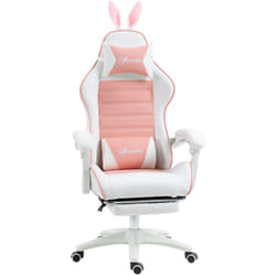 Chaise gaming fauteuil gamer inclinable réglable repose-pied rétractable oreilles de lapin amovibles rose blanc