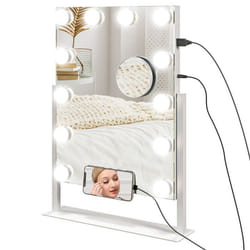 Miroir Hollywood - HOMCOM - LED 12 ampoules luminosité réglable rotation à 360° grossissement 10X touche tactile - blanc