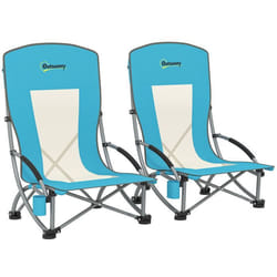 Lot de 2 chaises de plage - Outsunny - légère 27 kg - avec dossier en maille sac de transport et porte-gobelet - bleu