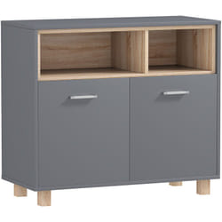 Homcom - Meuble bas salle de bain design - 2 portes, 2 niches - gris effet bois clair naturel