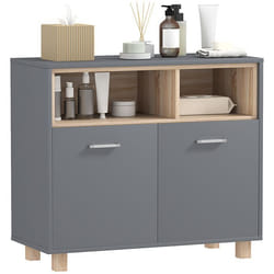 Meuble salle de bain rangement - HOMCOM - style moderne - compartiments ouverts et portes doubles - gris