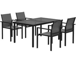 Ensemble table de jardin rectangulaire et 4 chaises empilables métal textliène verre trempé noir