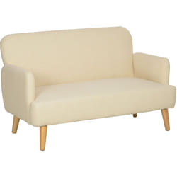 Canapé 2 places style scandinave - canapé droit fixe - piètement bois hévéa tissu beige