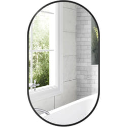 Homcom - Miroir mural ovale dim. 40L x 70H cm cadre arrondi montage vertical/horizontal alu. noir