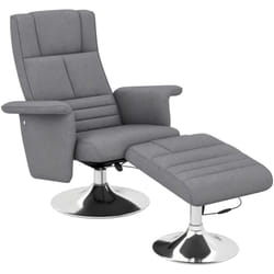 Fauteuil relax massant inclinable réglable avec repose-pied piètement acier chromé tissu gris