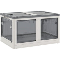 Homcom - Boîte de rangement plastique 69L pliable empilable couvercle 4 roulettes accès 5 côtés blanc gris