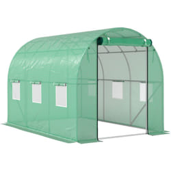 Serre de jardin 6 m² - porte zippée enroulable, 6 fenêtres - acier galvanisé pe haute densité 170 g/m² vert