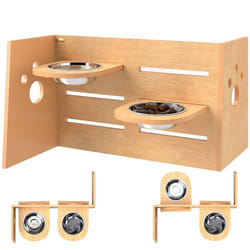 Gamelle chien surélevée - PawHut - 3 hauteurs ajustables - 2 bols en acier inoxydable de 1L - tapis dalimentation lente - chêne