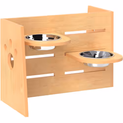 Porte-gamelles modulable réglable écuelles incluses idéal pour 2 chiens aspect bois acier inox