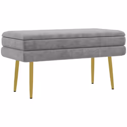 Banc coffre de rangement HOMCOM 2 en 1 assise aspect velours et pieds acier - 795L x 375l x 43H cm gris et doré