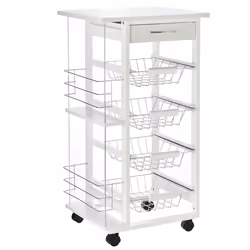 Desserte cuisine - HOMCOM - roulettes - tiroir 4 paniers et étagères latérales - 47 x 37 x 83 cm - blanc
