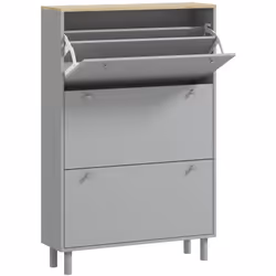 Meuble d'entrée HOMCOM élégant pour 24 paires de chaussures, avec trois tiroirs basculants et étagères réglables. Son design  ...