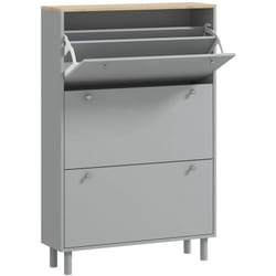 Meuble à chaussures sur pieds 3 portes étagères réglables dim. 80x23,5x121cm gris effet bois