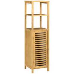 Meuble colonne salle de bain - kleankin - en bambou - 2 étagères ouvertes et 1 placard - 329 x 299 x 120 cm - bois naturel