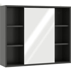 Homcom - Miroir de salle de bain avec placard et étagères - 4 étagères latérales + 2 étagères intérieures - mdf panneaux particules noir