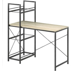 Homcom - Bureau informatique style industriel - 3 étagères maillage métallique - acier noir effet bois clair