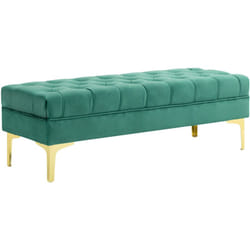 Banc banquette capitonnée style classique chic dim. 118L x 45l x 42H cm piètement métal doré velours vert