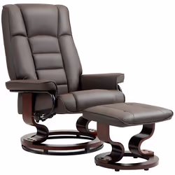 Fauteuil de relaxation inclinable HOMCOM avec repose-pied pivotant cadre en bois  revêtement synthétique marron