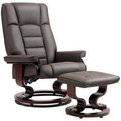 Fauteuil de relaxation inclinable HOMCOM avec repose-pied pivotant cadre en bois  revêtement synthétique marron