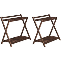 Outsunny - Lot de 2 supports étagères à fleurs en bois - 2 niveaux - sapin traité carbonisation