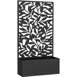 Outsunny - Jardinière treillis haut design graphique feuilles - 61 x 23 x 113 cm - métal thermolaqué noir