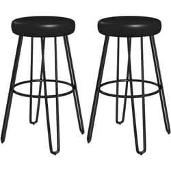 Homcom - Lot de 2 tabourets de bar style industriel - repose-pieds - piètement épingle acier assise ronde noir