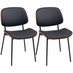 Lot de 2 chaises de salle à manger - HOMCOM - style rétro classique cadre en bois courbé pour salon chambre cuisine noir