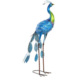 Outsunny - Statue de jardin paon h. 83 cm - décoration de jardin - métal bleu