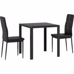 L'ensemble de table à manger et 2 chaises, avec dessus en verre trempé et pieds en métal, accompagnée de quatre chaises à hau ...