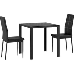 Ensemble table à manger carré et 2 chaises grand confort métal noir plateau verre trempé 8 mm