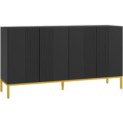 Buffet enfilade design contemporain graphique 2 portes 2 étagères acier doré noir