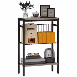Table dappoint étroit - HOMCOM - 3 niveaux - étagères de rangement - cadre en acier - pour salon chambre - 43x18x625cm - gris