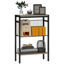 Table dappoint étroit - HOMCOM - 3 niveaux - étagères de rangement - cadre en acier - pour salon chambre - 43x18x625cm - gris