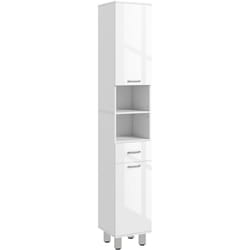 Kleankin - Colonne salle de bain H.180cm façade blanc laqué 2 portes, 2 étagères, 2 niches, tiroir