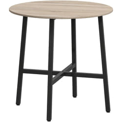 Table ronde dia. 80 cm style industriel piètement acier noir plateau aspect bois clair