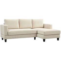Homcom - Canapé d'angle 3 places en velours côtelé dim. 214 x 134 cm beige