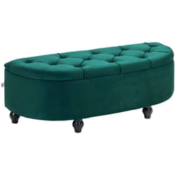 Homcom - Pouf de rangement coffre 2 en 1 - pouf design classique chic capitonné demi-cercle - pieds bois hévéa noir revêtement velours vert emeraude