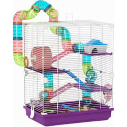 Cage pour hamster souris rongeur 4 étages avec tunnels mangeoire roue maison échelles dim. 46L x 30l x 58H cm violet
