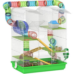 Cage pour hamster souris petits animaux rongeur avec tunnel mangeoire roue jouet 47 x 30 x 59 cm cm vert