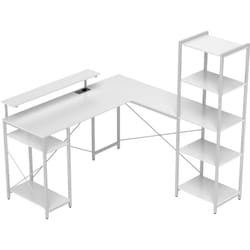 Homcom - Bureau d'angle design contemporain multi-rangement - prise intégrée - métal panneaux blanc