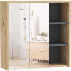 Homcom - Armoire miroir de salle de bain - 2 portes, étagère, 3 niches - dim. 60 x 20 x 60 cm - effet bois clair naturel