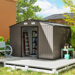 Abri De Jardin - Outsunny - 5,4m² - Kit De Fondation, Porte Coulissante Verrouillables 4 Aérations - 277x195x192cm - Marron