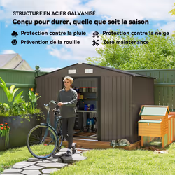 Abri De Jardin - Outsunny - 5,4m² - Kit De Fondation, Porte Coulissante Verrouillables 4 Aérations - 277x195x192cm - Marron - Vue supplémentaire 2
