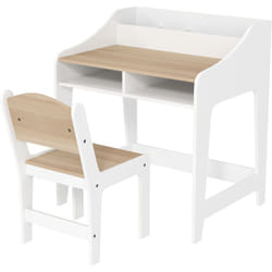 Ensemble bureau et chaise enfant 3-8 ans - 5 compartiments de rangement - blanc effet bois naturel