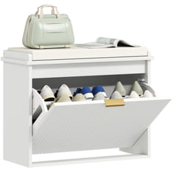Homcom - Banc à chaussures compact meuble à chaussures avec banquette design effet cannelé poignée doré