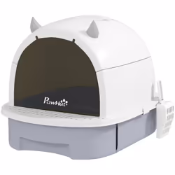 Explorez la maison de toilette pour chat PawHut : design clos, porte translucide pour discrétion, filtres au charbon actif co ...